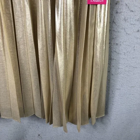 Lauren Ralph Lauren Skirt Womens 14 Gold Metallic Pleated Midi Party Formal - Picture 13 of 16